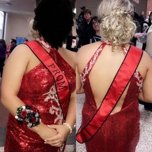 Red sequence prom dress